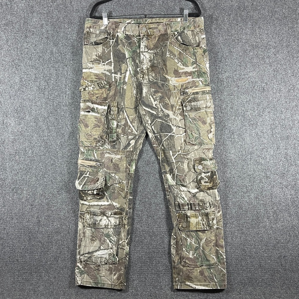 First Row Utility Cargo Pants Multi Pocket Hunting Camo Streetwear Mens 38x32